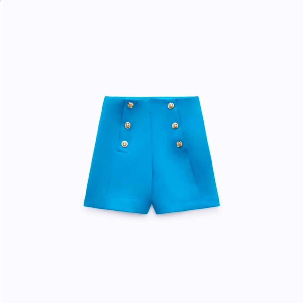 Zara Sailor Bermuda Turquoise Blue Shorts M New